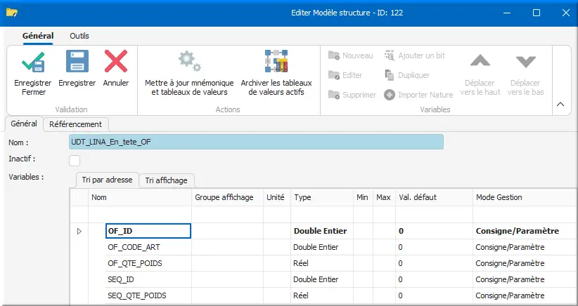 Editer Modèle structure OF_ID