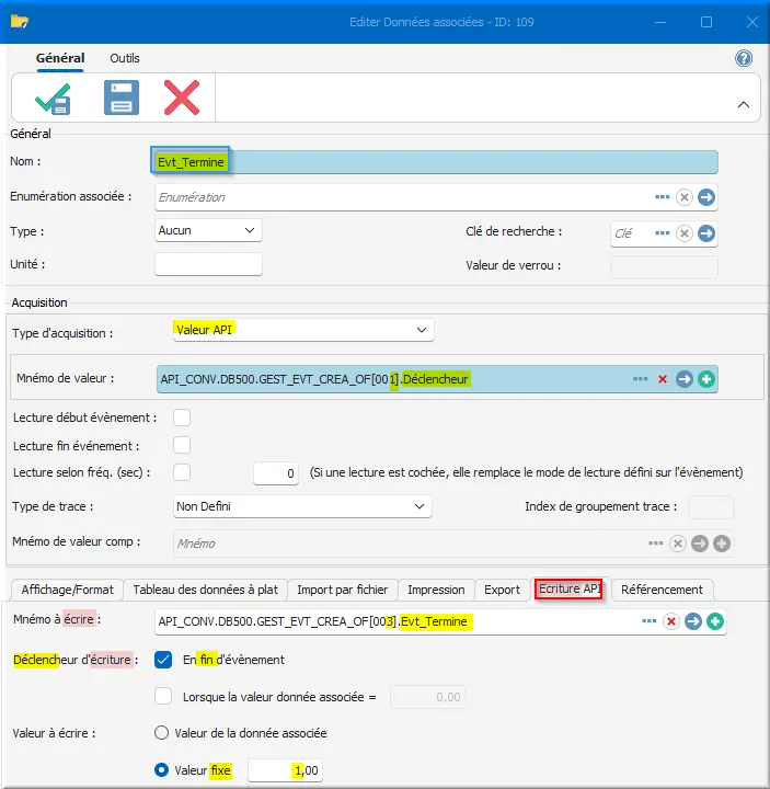 Data associées Evt_terminé CREA_OF