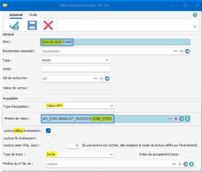 DA Zone de stock Code PROD